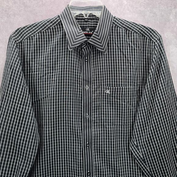 Cats Eye Black Stripe Button Down Long Sleeve Work Casual Dress Shirt Mens L - Picture 3 of 8